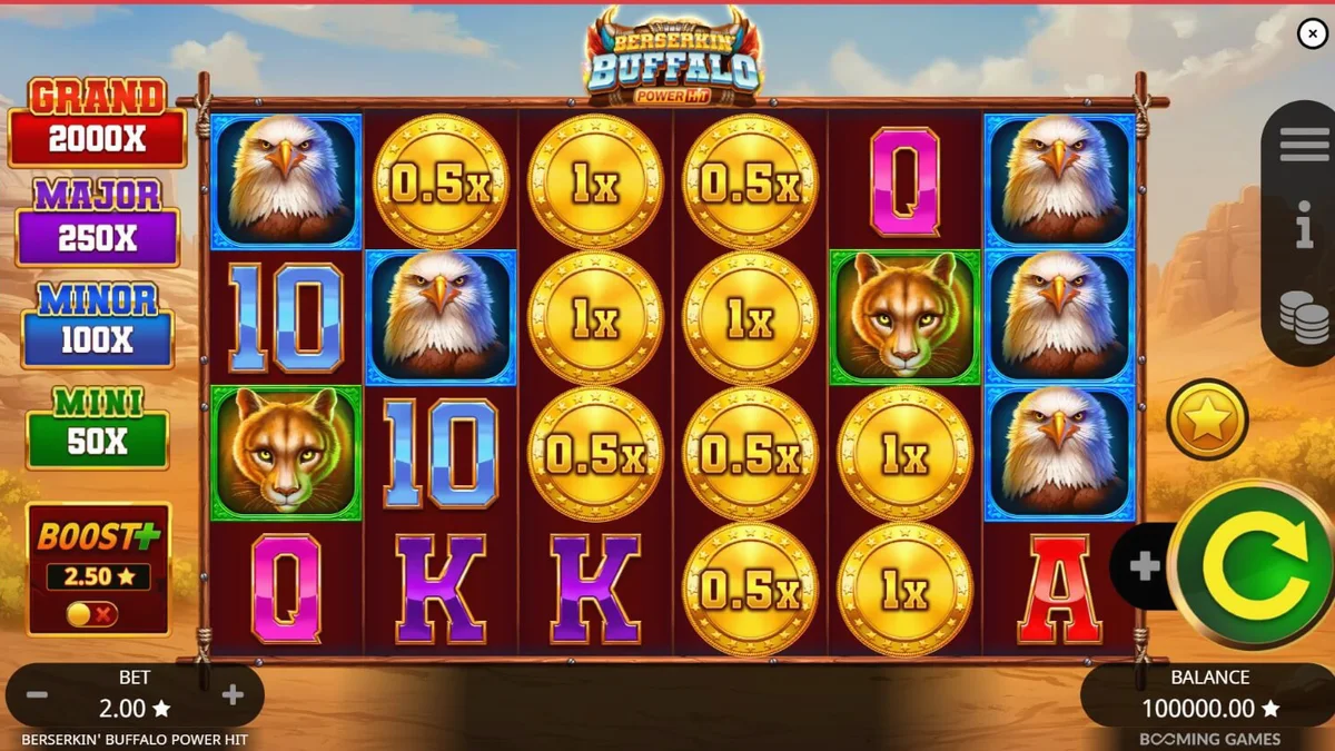 Visual bertema alam liar dan kerbau mistis dalam slot Beserkin’ Buffalo Power Hit